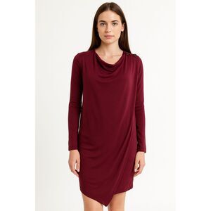 Splendid Asymmetrical Faux Wrap Long Sleeve Burgundy Dress XS